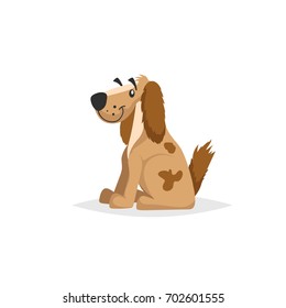 Cartoon brown dog sitting. Pet animal vector illustration. Symbol of chinese 2018 year. Isolated on white background.