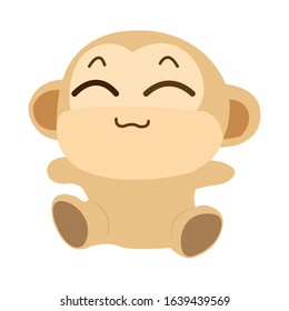 Cartoon brown fat monkey is smiling happily on a white background.