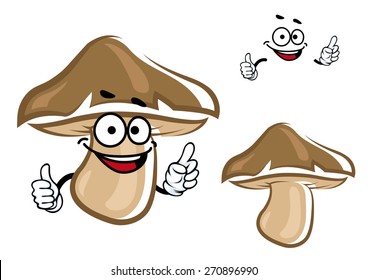 Cartoon brown forest mushroom character with funny smile and separate face elements