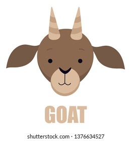 Cartoon brown goat on white background. Vector image