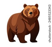 Cartoon brown grizzly bear isolated on white background. Side view. Vector illustration.