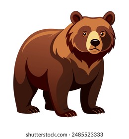 Cartoon brown grizzly bear isolated on white background. Side view. Vector illustration.