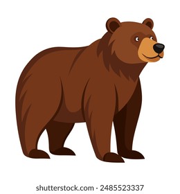 Cartoon brown grizzly bear isolated on white background. Side view. Vector illustration.