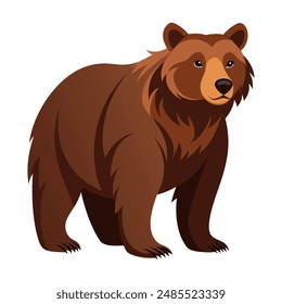 Cartoon brown grizzly bear isolated on white background. Side view. Vector illustration.