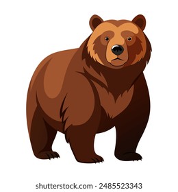 Cartoon brown grizzly bear isolated on white background. Side view. Vector illustration.