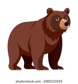 Cartoon brown grizzly bear isolated on white background. Side view. Vector illustration.