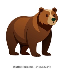 Cartoon brown grizzly bear isolated on white background. Side view. Vector illustration.