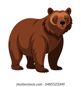 Cartoon brown grizzly bear isolated on white background. Side view. Vector illustration.