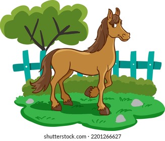 Cartoon brown horse isolated on white background