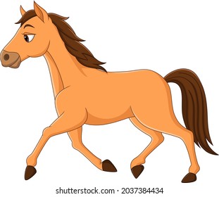 Cartoon brown horse running on white background