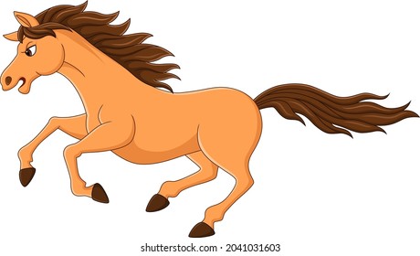 Cartoon brown horse running on white background