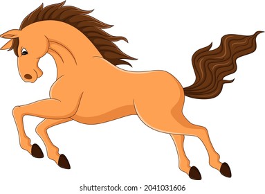 Cartoon brown horse running on white background