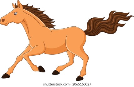 Cartoon brown horse running on white background