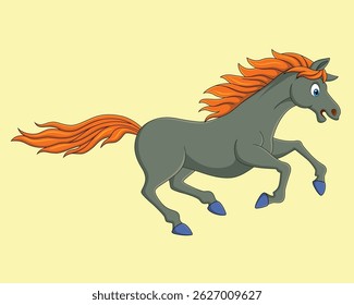 Cartoon brown horse running on yellow background vector illustration