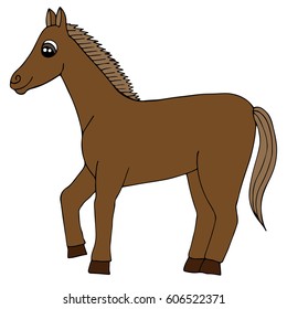 Cartoon brown horse vector isolated. Black line steed for coloring book, print and other design.