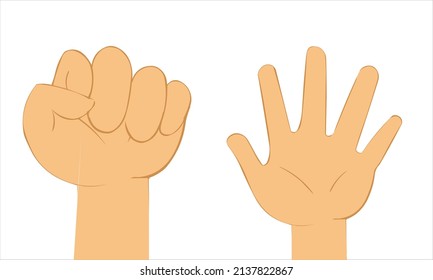 Cartoon brown human hands gesture Vector icon set. Fist and Open Hand