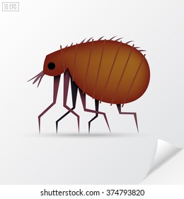 Cartoon Brown Insect Flea In Material Style