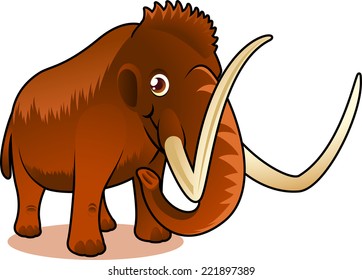 Cartoon brown mammoth smiling standing strongly and firmly vector illustration