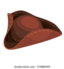 Cartoon brown pirate hat on a white background. Vector illustration.