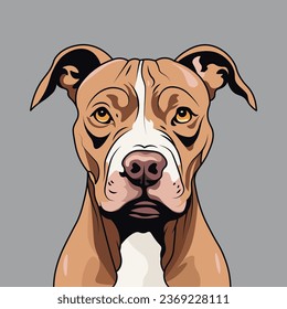 Cartoon brown pitbull, pet. Vector illustration.