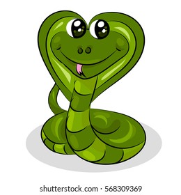 cartoon brown snake cobra with tongue and fangs