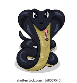 cartoon brown snake cobra with tongue and fangs