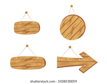 Cartoon brown wooden plates. Vector set isolate on white background. Wooden plates collection, illustration of wood board