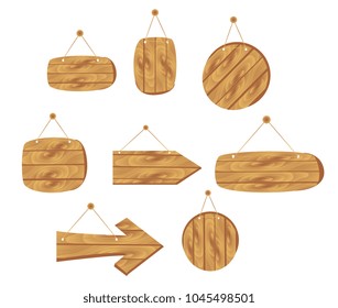 Cartoon brown wooden plates. Vector set isolate on white background. Wooden plates collection, illustration of wood board