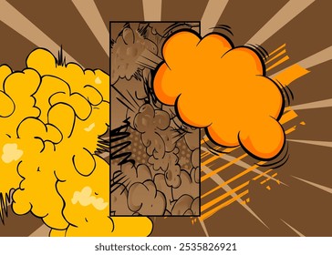 Fondo marrón y amarillo de la historieta, telón de fondo del cómic. Diseño de arte pop de cómics de Vector retro.