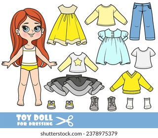 Ropa de dibujos animados de una chica y ropa de cabello largo por separado - tutu, mangas largas, camiseta, vestidos, jeans y zapatillas de deporte muñeca para vestir