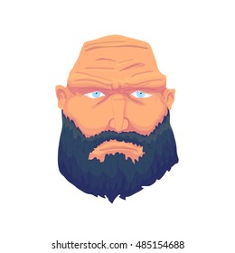 Cartoon Brutal Man Face with Beard. Vector illustration