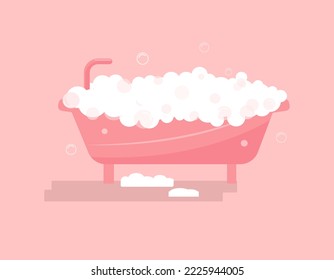 cartoon bubble bath on pink background