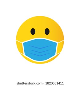 Cartoon bubble emoticon with medical mask. vector illustration
