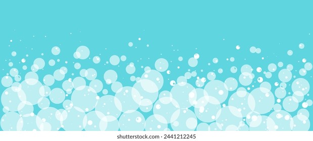 Fondo de espuma de burbujas de dibujos animados, borde de jabón de baño, patrón de agua de ducha, marco de espuma transparente de lavandería. Ilustración abstracta del vector del lavado
