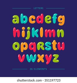 Cartoon Bubble Font. Colorful Lowercase Letters With Glint