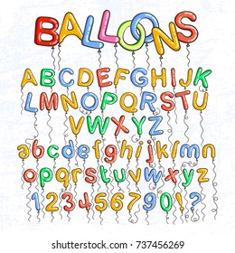 Cartoon bubble font. Bubble letters with glint. Vector characters collection