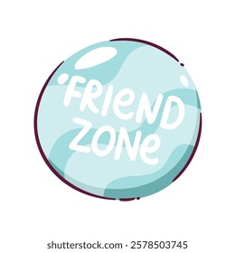 Cartoon bubble, friend zone, ban symbol vector illustration. Anti Valentine's day concept, hand drawn non romantic icon.