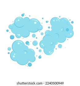 Jabón de burbuja de dibujos animados, lavandería, icono vectorial del baño de espuma azul, champú, aire, agua de sosa, efervescente, bola de gas, suds aisladas en fondo blanco. Ilustración limpia