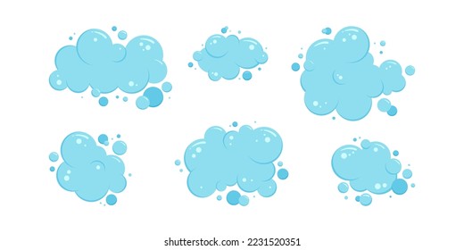 Burbuja de aire o agua, espuma de jabón, refresco y líquido de fizz, icono del vector de oxígeno, textura subacuática y de champán, efecto de gas. Ilustración azul de dibujos animados