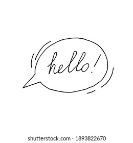 Cartoon bubble - speech and thought set. Hand-drawn comic doodle speech bubble. The inscription "Hello!" Black and white outline.