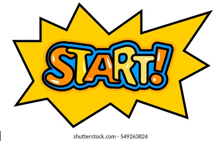 Cartoon bubble start in retro style. Comic word. Vector illustration.
