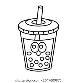 Cartoon bubble tea outline icon isolated on white background