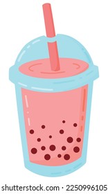 Cartoon bubble tea or pearl milk tea isolated on white
