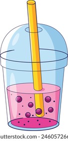 Cartoon bubble tea with tapioca pearls illustration. Cute hand drawn tea drink, bright and pretty vector clip art. vector character. illustration in simple flat style. plastic cup. object for designs.