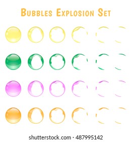 Cartoon Bubbles Explosion Set. Burst Effect Animation.