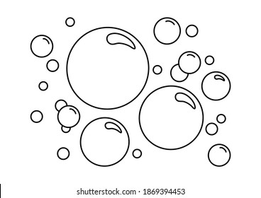 Cartoon bubbles vector line icon. Soap foam, bath suds, effervescent water, soda or champagne, fizzy drink, oxygen bubbles. Black outline design. Editable strokes. Abstract illustration