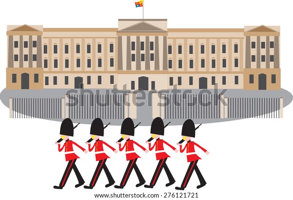 Cartoon Buckingham Palace Guards Bearskin Hats Stock Vector (Royalty