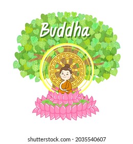 Cartoon buddha character  on background.
