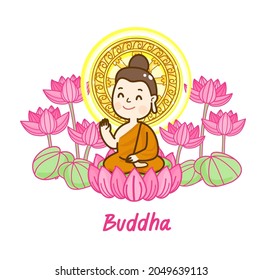 Cartoon buddha character on background.