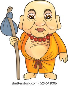 Cartoon Buddha preparing for a long journey
